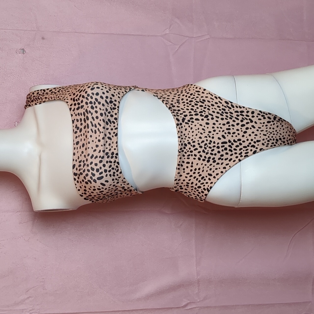 Nasty Gal Dalmatian Print Cut Out One Shoulder Monokini Swimsuit in Nude Size 4